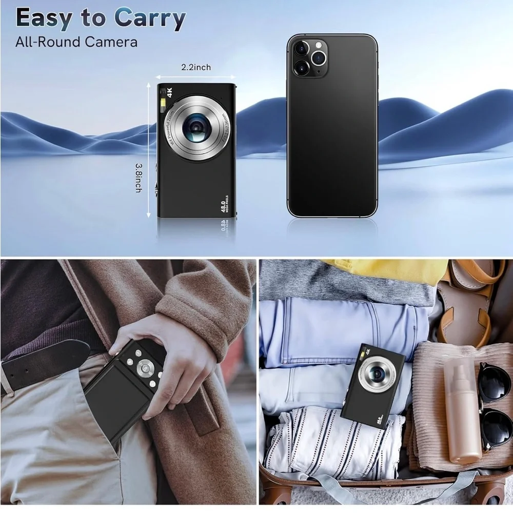 High-Resolution 4K Digital Camera with 16X Zoom - Black